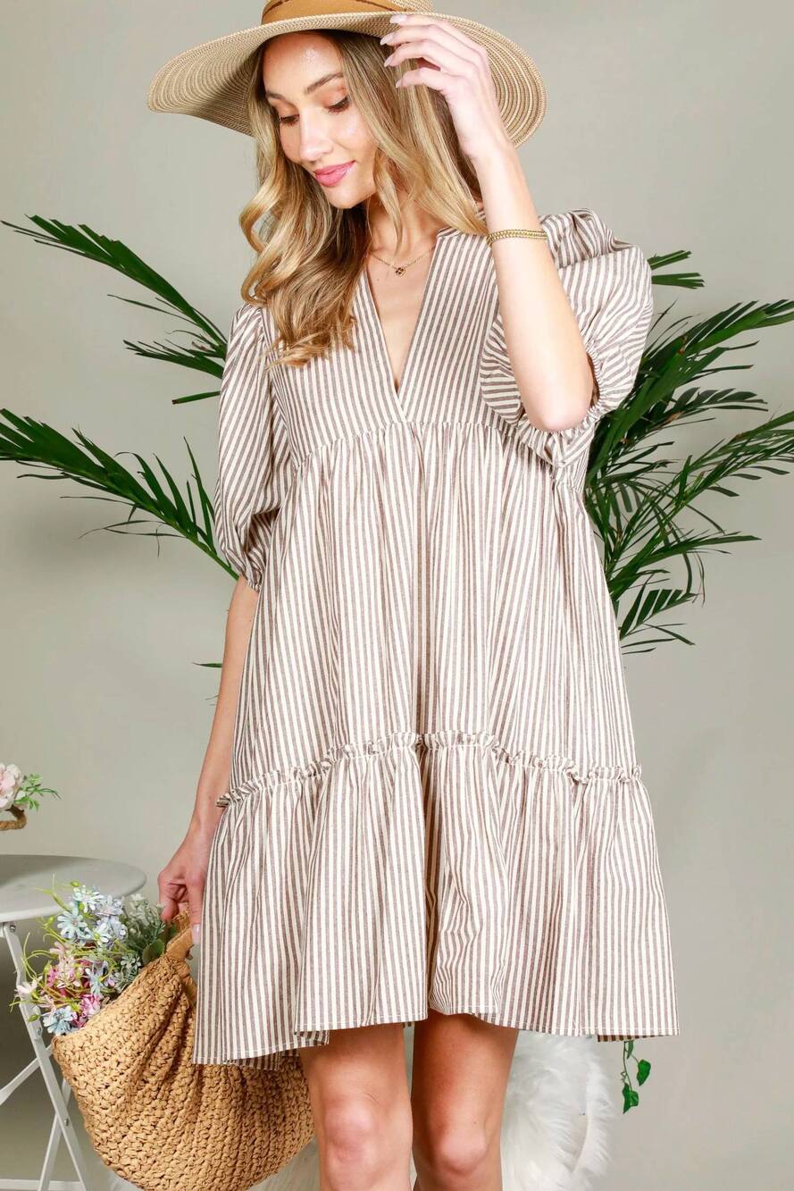 NEW VINE & LOVE baby doll dress in taupe